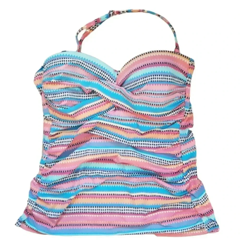 Anne Cole rainbow striped tankini bathing suit top Size Medium